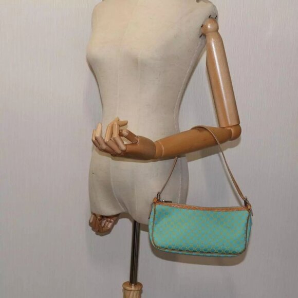 CELINE Macadam Canvas Accessory Pouch Light Blue Yellow Brown Auth - Picture 5 of 16